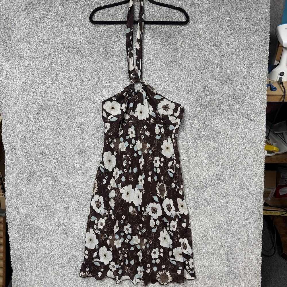 Vtg Y2K Speechless Sundress 9 Brown Floral Halter Ring Mini Boho Fairycore
